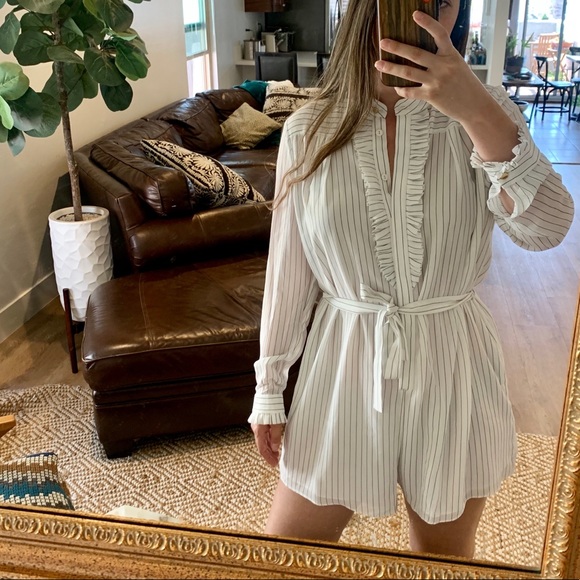27 NWOT Zimmermann White Striped Ruffle Jumpsuit Romper 10 - Picture 2 of 14